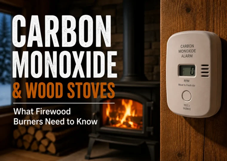 carbon monoxide alarm with woodstove in the background