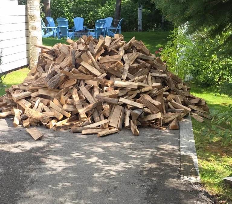 a pile of mixed hardwood on a driveway